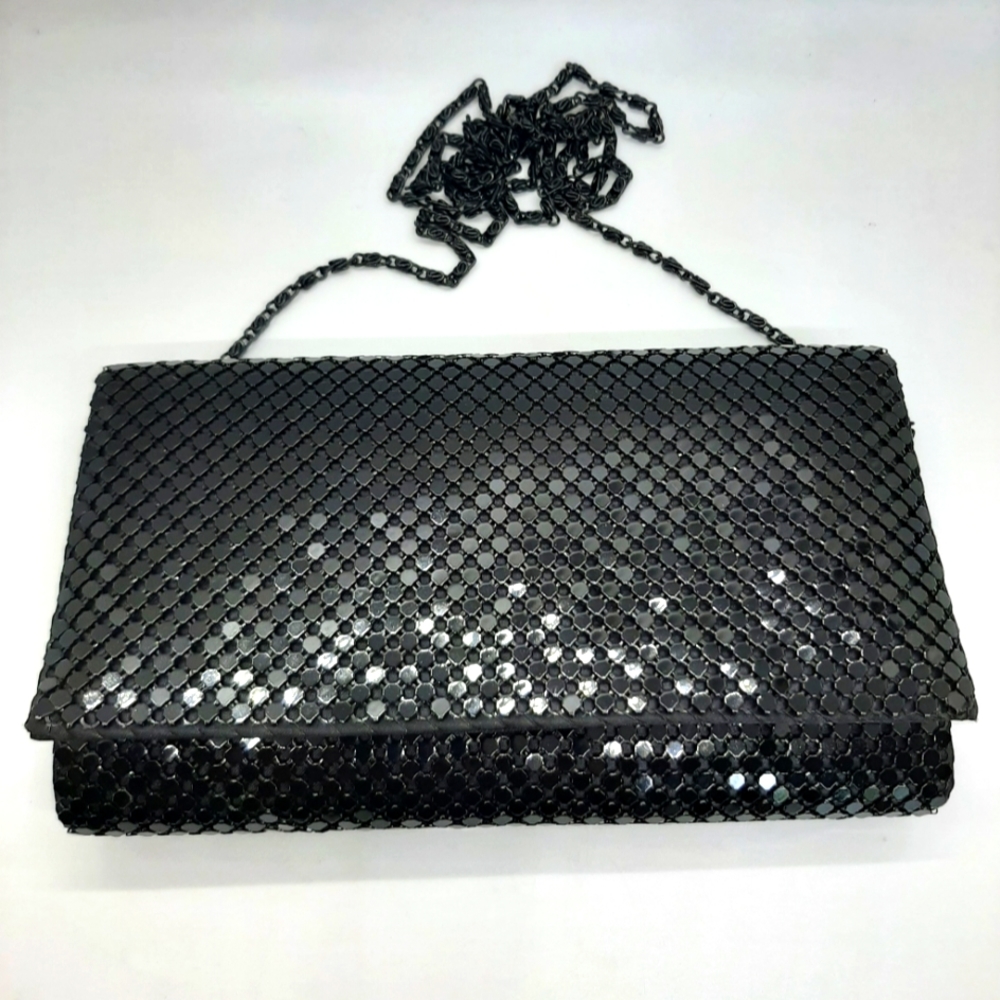 Black Slinky Metal Mesh Evening Shoulder Clutch Bag